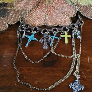 Lucky Brand Gold Multicolor Cross Necklace